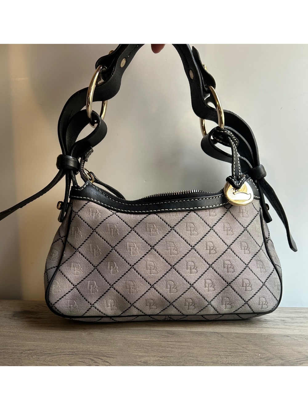 Vintage Y2K Dooney & Bourke Quilted DB Monogram Mini Baguette Shoulder Bag